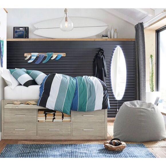 Kelly Slater Pottery Barn Teen Cotton Duvet Tide Stripe Nautical F/Q 90 X 88 - Picture 1 of 6